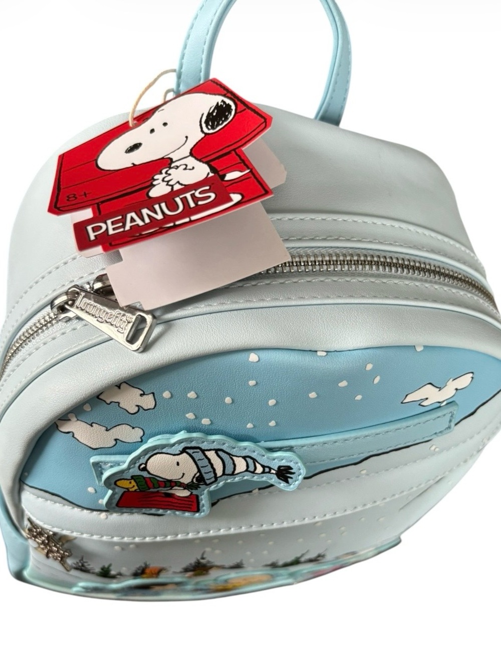 Loungefly Peanuts Charlie Brown Snoopy Ice Skating Winter Snow Mini Backpack - Picture 9 of 11